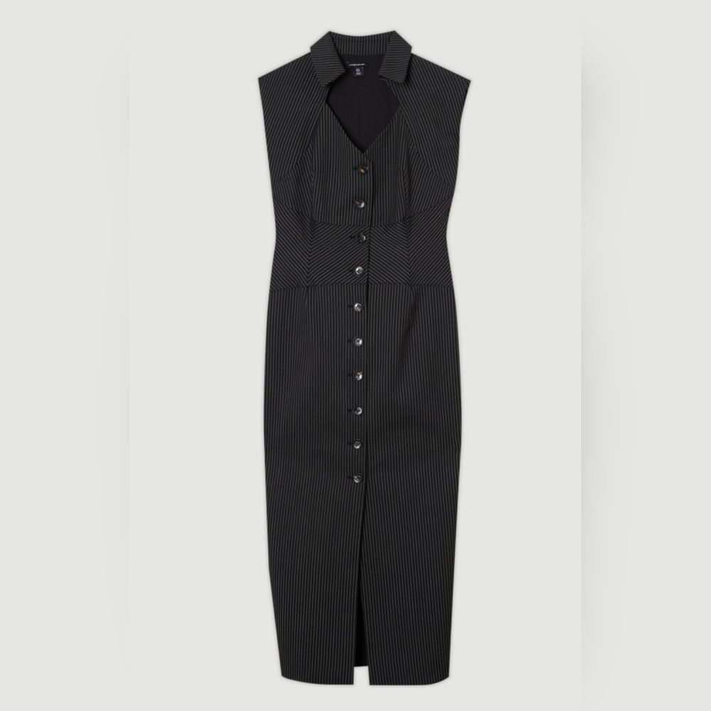 Karen Millen Pinstripe Corseted Tailored Pencil Midi DressSize 8 US - Picture 4 of 9